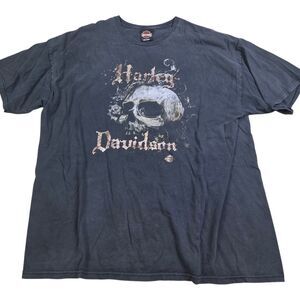 VTG Y2K Harley Davidson Shirt XL Black Motorcycles Skulls Faded Wisconsin